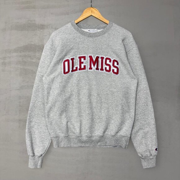 Vintage Ole Miss Rebels Stitched Grey Champion Sweatshirt Sweater Medium - Picture 1 of 6